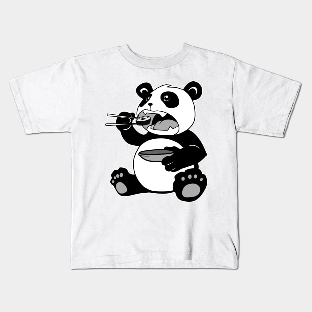 Panda Eating Sushi Cute Japanese Kawaii Panda Kids T-Shirt by Dojaja